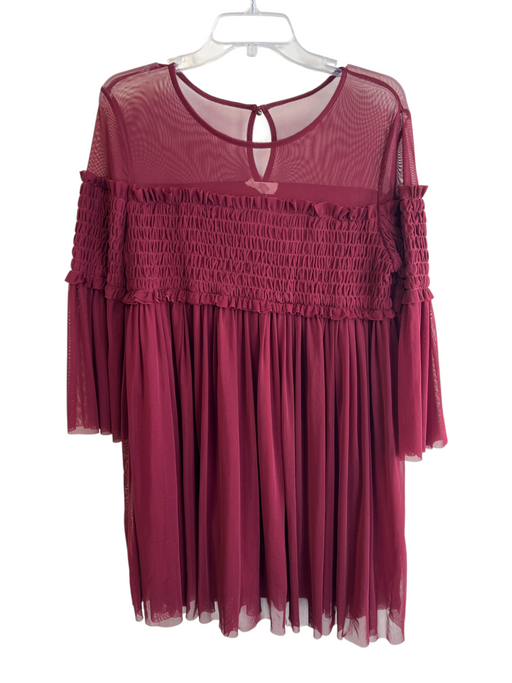 Entro Size S Maroon Polyester Round Neck Long Sleeve Sheer Detail Dress Maroon / S
