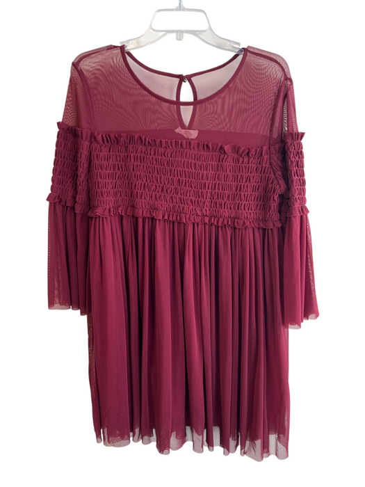 Entro Size S Maroon Polyester Round Neck Long Sleeve Sheer Detail Dress Maroon / S