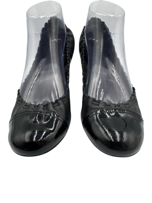 Tory Burch Shoe Size 7.5 Black Leather Upper Patent Toe Cap Scrunch Pumps Black / 7.5