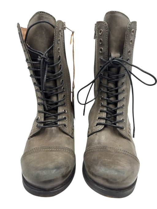 Diesel Shoe Size 36 Taupe Gray Leather Upper Stud Detail Lace Up Side Zip Boots Taupe Gray / 36