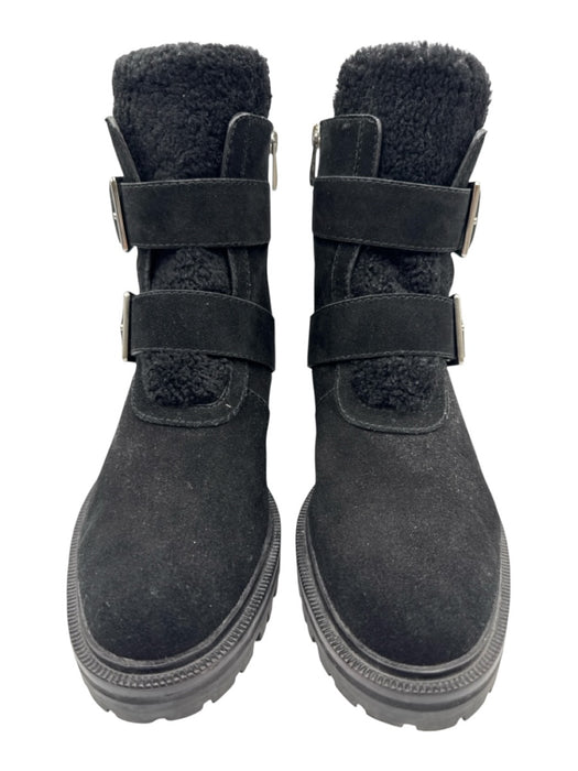 Paige Shoe Size 8 Black Leather Upper Shearling Detail Buckle Side Zip Boots Black / 8