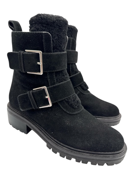 Paige Shoe Size 8 Black Leather Upper Shearling Detail Buckle Side Zip Boots Black / 8