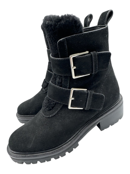Paige Shoe Size 8 Black Leather Upper Shearling Detail Buckle Side Zip Boots Black / 8
