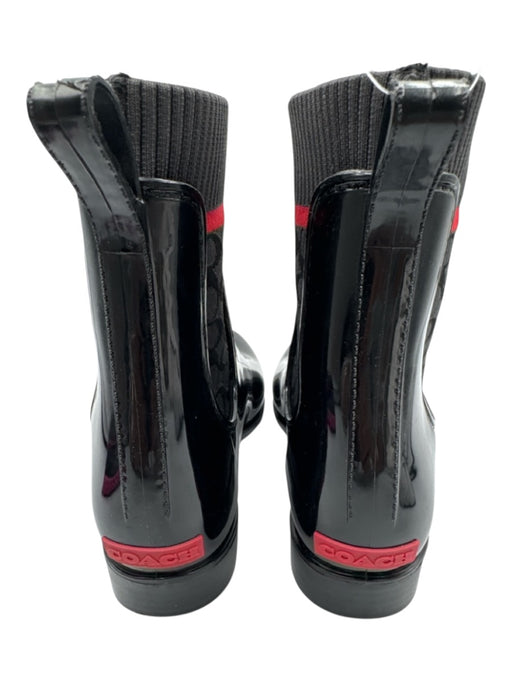 Coach Shoe Size 8 Black, Gray & Red Rubber Upper Elastic Side Logo Motif Boots Black, Gray & Red / 8