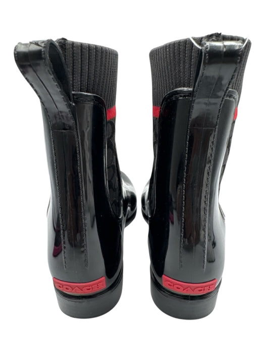 Coach Shoe Size 8 Black, Gray & Red Rubber Upper Elastic Side Logo Motif Boots Black, Gray & Red / 8