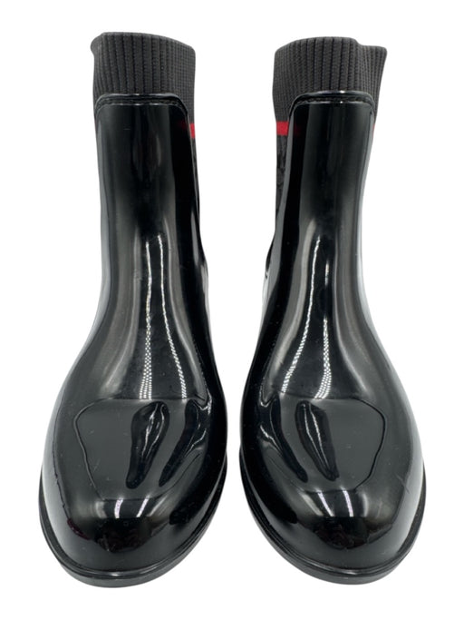 Coach Shoe Size 8 Black, Gray & Red Rubber Upper Elastic Side Logo Motif Boots Black, Gray & Red / 8