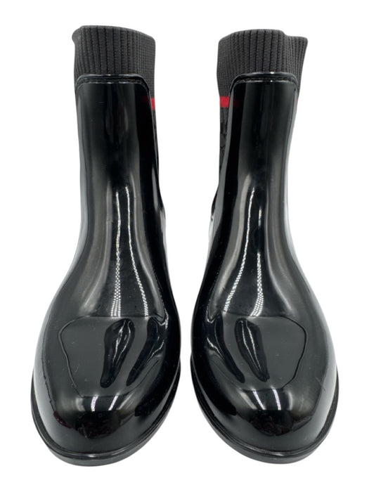 Coach Shoe Size 8 Black, Gray & Red Rubber Upper Elastic Side Logo Motif Boots Black, Gray & Red / 8