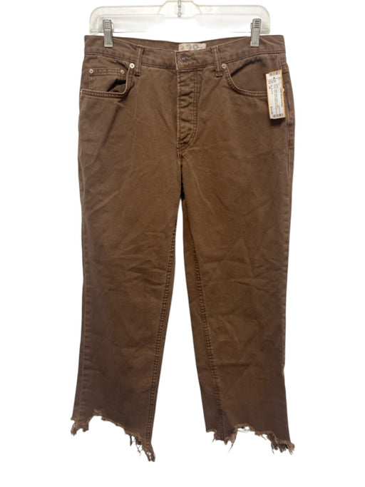 We The Free Size 28 Brown Cotton Denim Raw Hem Button Fly Straight Leg Jeans Brown / 28
