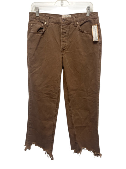 We The Free Size 28 Brown Cotton Denim Raw Hem Button Fly Straight Leg Jeans Brown / 28