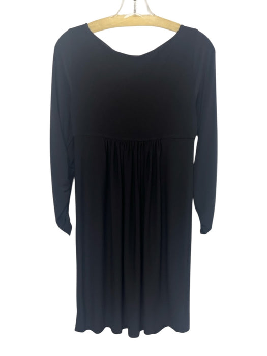 Norma Kamali Size M Black Polyester Blend Long Ruched Sleeve Scoop Neck Dress Black / M