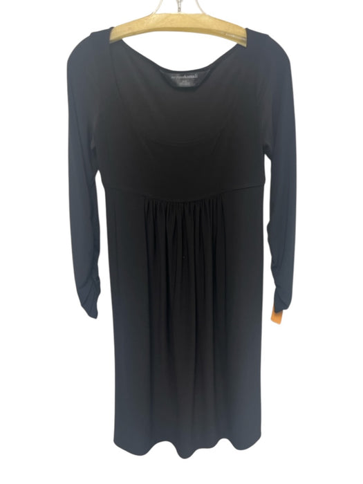 Norma Kamali Size M Black Polyester Blend Long Ruched Sleeve Scoop Neck Dress Black / M
