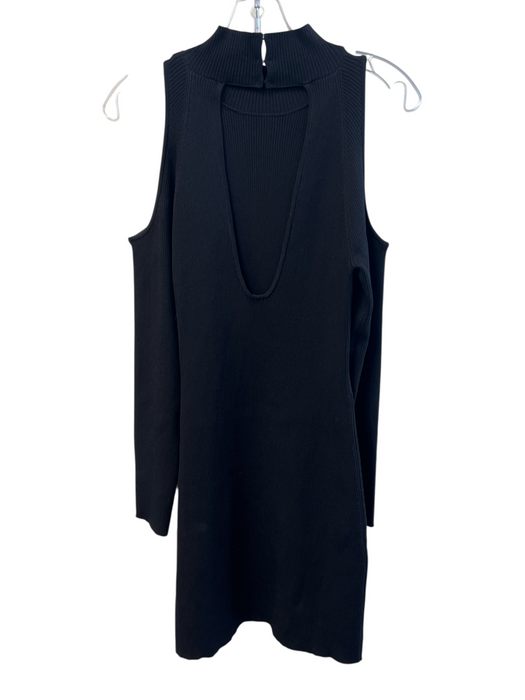 ASTR Size Large Black Viscose Blend Ribbed Knit Long Sleeve high neck Dress Black / Large