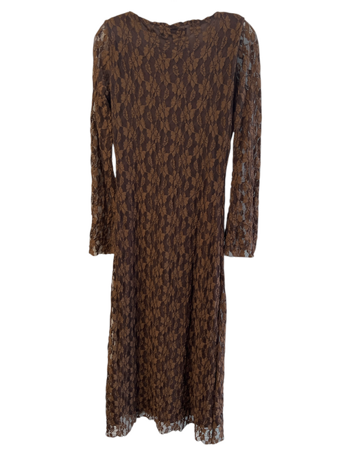 Zara Size Small Brown Polyester Lace Overlay Deep V neck Long Sleeve Dress Brown / Small