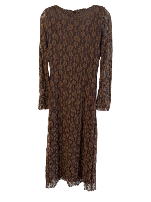 Zara Size Small Brown Polyester Lace Overlay Deep V neck Long Sleeve Dress Brown / Small