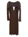 Zara Size Small Brown Polyester Lace Overlay Deep V neck Long Sleeve Dress Brown / Small