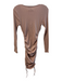 Princess Polly Size 6 Beige Cotton Ribbed Long Sleeve V Neck Ruched Sides Dress Beige / 6
