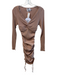 Princess Polly Size 6 Beige Cotton Ribbed Long Sleeve V Neck Ruched Sides Dress Beige / 6