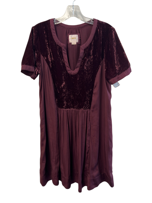 Maeve Size Medium Burgandy Viscose Blend round split neck Short Sleeve Dress Burgandy / Medium