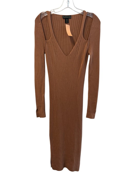 House of Harlow 1960 Size Small Light Brown Viscose Blend Ribbed Knit Dress Light Brown / Small