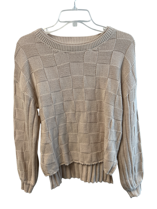 Z Supply Size XS Beige Cotton Blend Double Crew Neck Long Sleeve Sweater Beige / XS