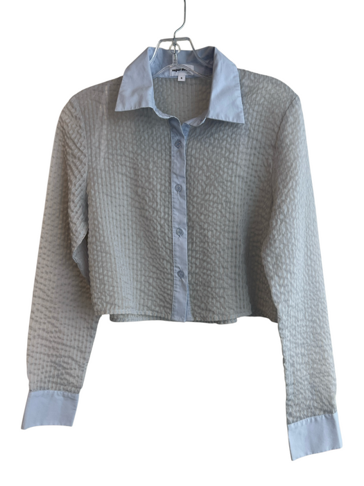 Superdown Size Small Light Blue Polyester Collared Button Down Long Sleeve Top Light Blue / Small