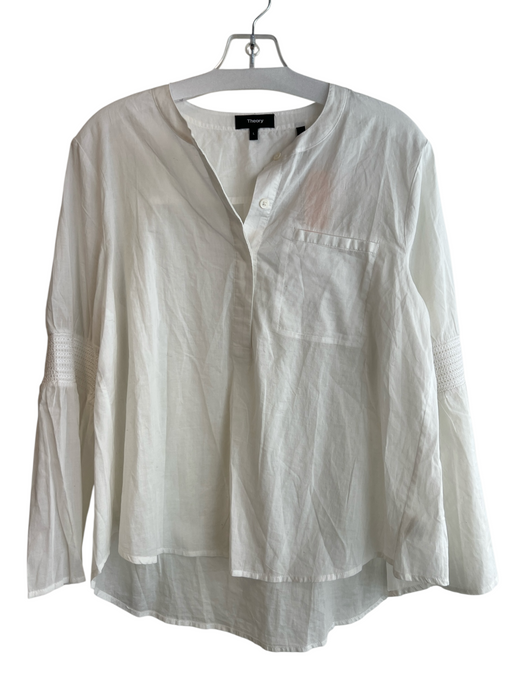 Theory Size Large White Cotton Voile Half Button Top White / Large