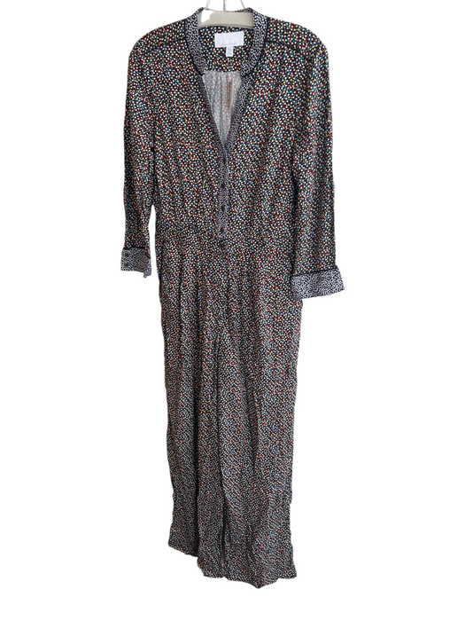 By Anthropologie Size 6 Black & Multi Rayon All Over Print Half Button Jumpsuit Black & Multi / 6