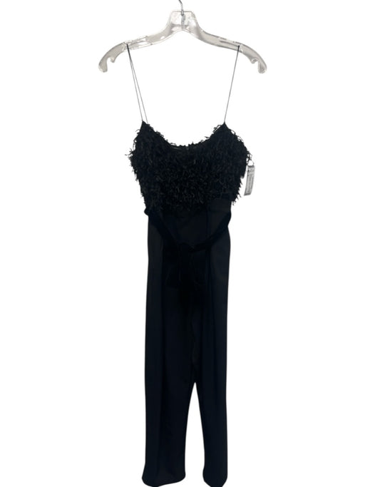 Zara Size M Black Polyester shaggy Belted Straight Leg Jumpsuit Black / M