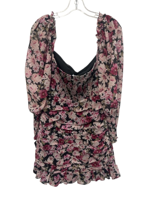 ASTR Size L Pink, Beige, Black Polyester Floral Ruched Mini Dress Pink, Beige, Black / L