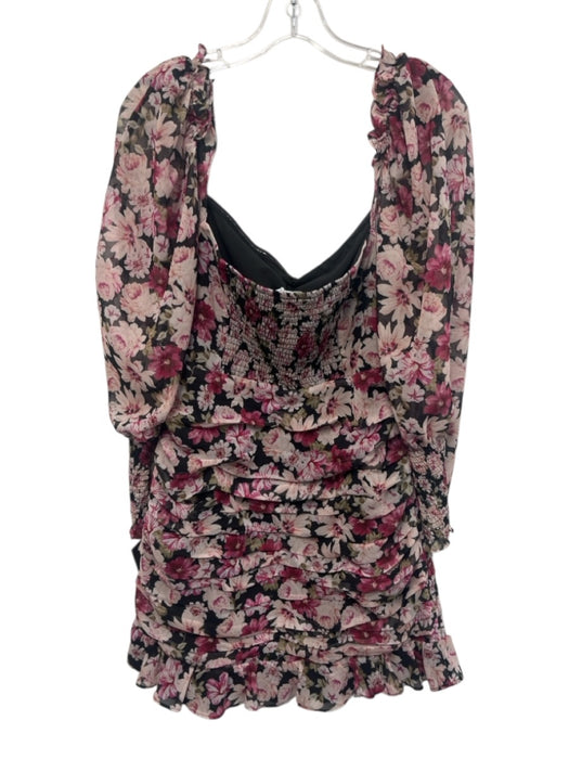 ASTR Size L Pink, Beige, Black Polyester Floral Ruched Mini Dress Pink, Beige, Black / L