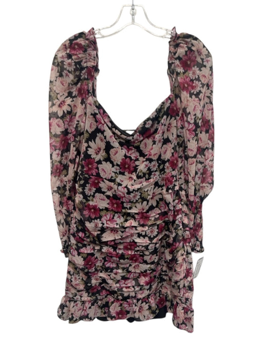 ASTR Size L Pink, Beige, Black Polyester Floral Ruched Mini Dress Pink, Beige, Black / L