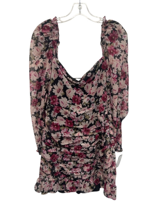 ASTR Size L Pink, Beige, Black Polyester Floral Ruched Mini Dress Pink, Beige, Black / L