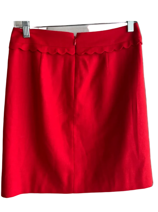J Crew Size 0 Red Wool Lined Back Zip Scallop Detail Above Knee Skirt Red / 0