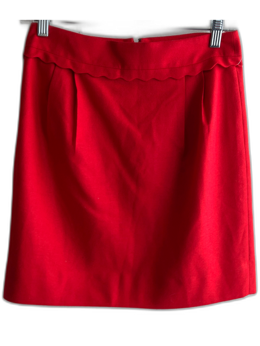 J Crew Size 0 Red Wool Lined Back Zip Scallop Detail Above Knee Skirt Red / 0
