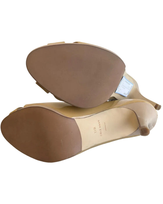 Cole Haan Shoe Size 11 Beige Patent Leather Peep Toe Almond Toe Pump Heels Beige / 11