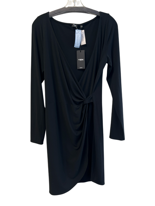 Ten Aritzia Size L Black Tencel Modal Faux Wrap Long Sleeve Above Knee Dress Black / L