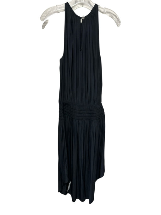 Ramy Brook Size S Black Polyester Sleeveless Gathered Detail Shirred Waist Dress Black / S