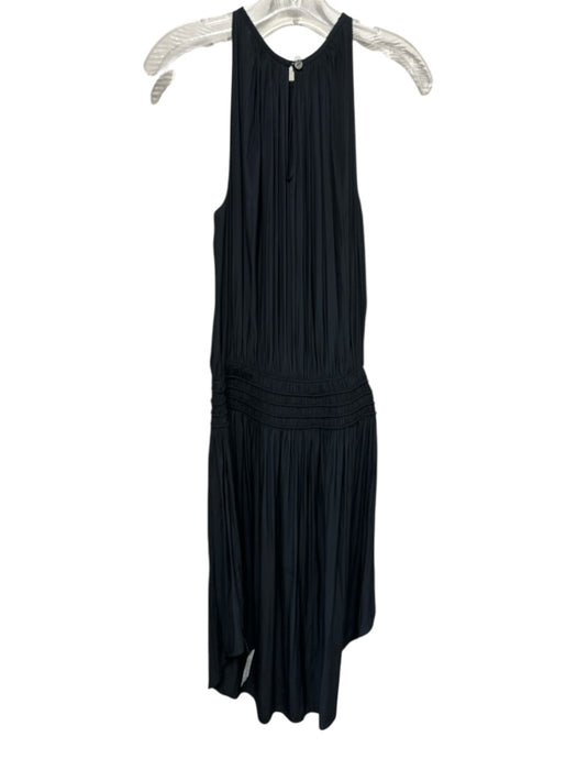 Ramy Brook Size S Black Polyester Sleeveless Gathered Detail Shirred Waist Dress Black / S