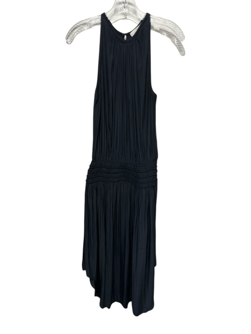 Ramy Brook Size S Black Polyester Sleeveless Gathered Detail Shirred Waist Dress Black / S