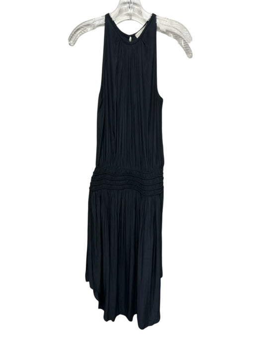 Ramy Brook Size S Black Polyester Sleeveless Gathered Detail Shirred Waist Dress Black / S
