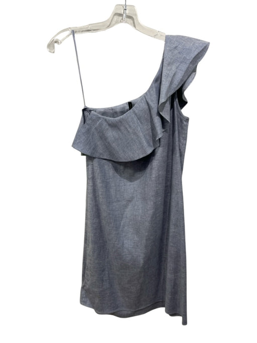 Theory Size 6 Light Blue Linen Blend Chambray One Shoulder Ruffle top Dress Light Blue / 6