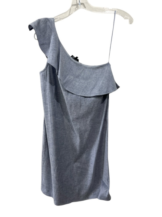 Theory Size 6 Light Blue Linen Blend Chambray One Shoulder Ruffle top Dress Light Blue / 6