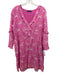 La Plage Size M Pink & White Cotton Flora & Fauna Long Sleeve V Neck Dress Pink & White / M