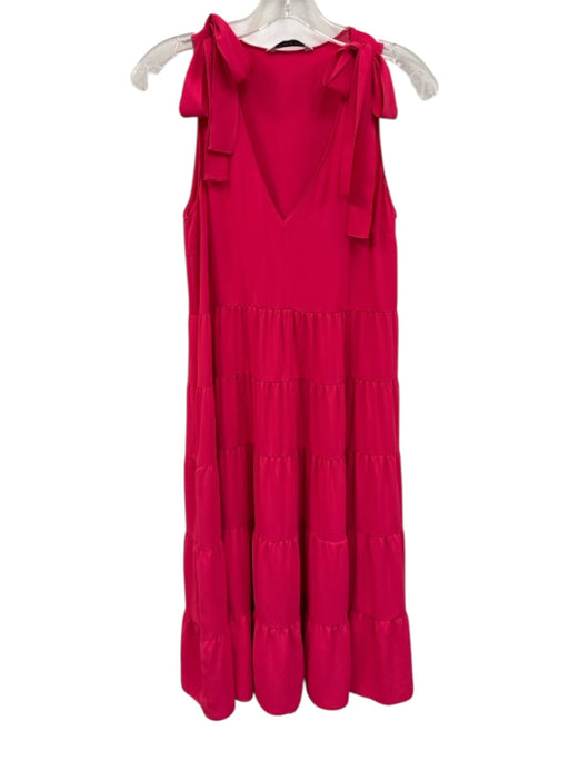 Amanda Uprichard Size XS Hot pink Polyester V Neck Sleeveless Tiered Dress Hot pink / XS