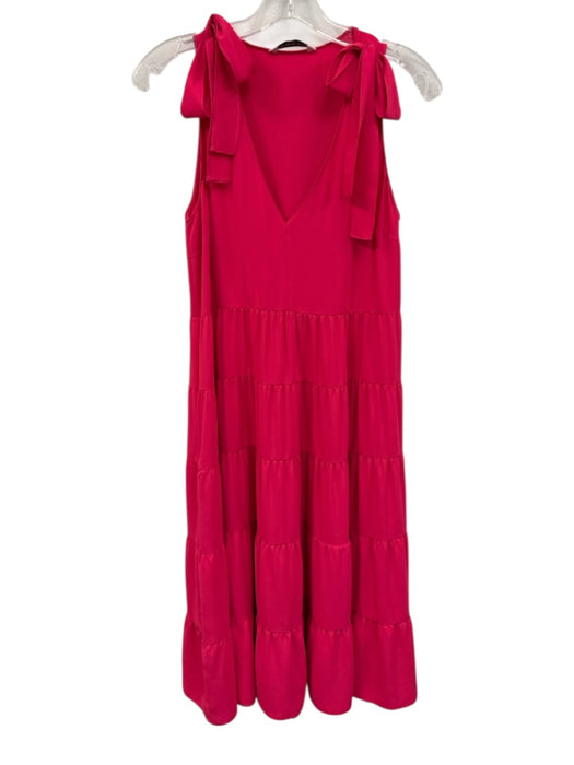 Amanda Uprichard Size XS Hot pink Polyester V Neck Sleeveless Tiered Dress Hot pink / XS