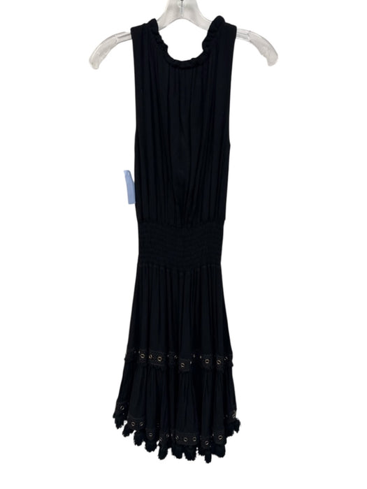 Misa Size S Black Rayon V Neck Sleeveless Elastic Waist Metal Accent Dress Black / S