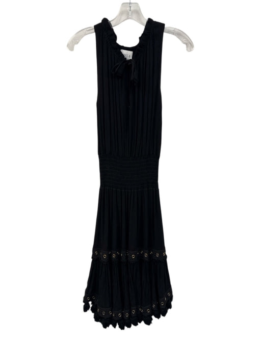 Misa Size S Black Rayon V Neck Sleeveless Elastic Waist Metal Accent Dress Black / S