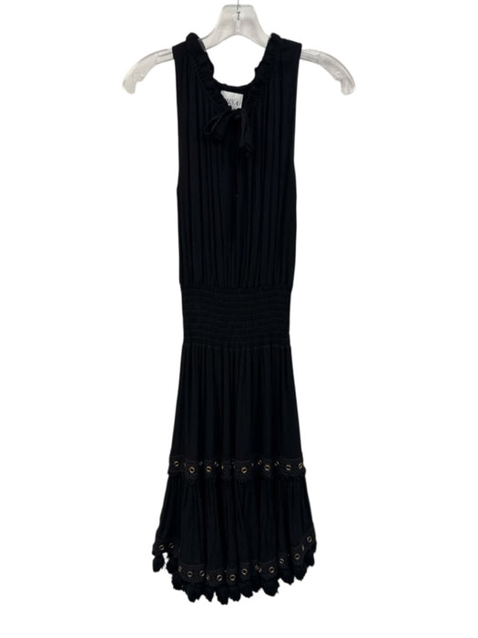 Misa Size S Black Rayon V Neck Sleeveless Elastic Waist Metal Accent Dress Black / S