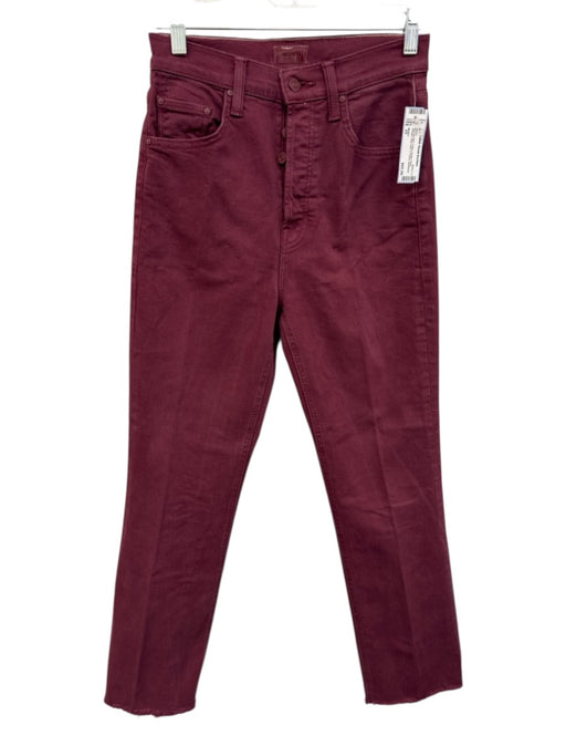 Mother Size 25 Maroon Red Cotton Button Close Straight Raw Hem 5 Pocket Jeans Maroon Red / 25