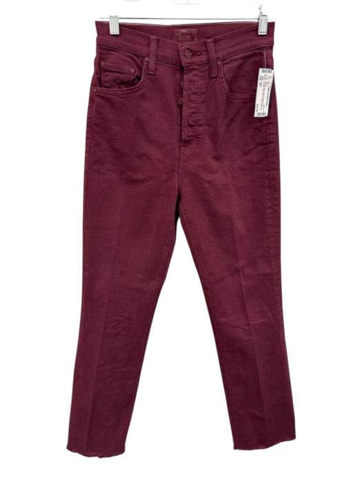Mother Size 25 Maroon Red Cotton Button Close Straight Raw Hem 5 Pocket Jeans Maroon Red / 25